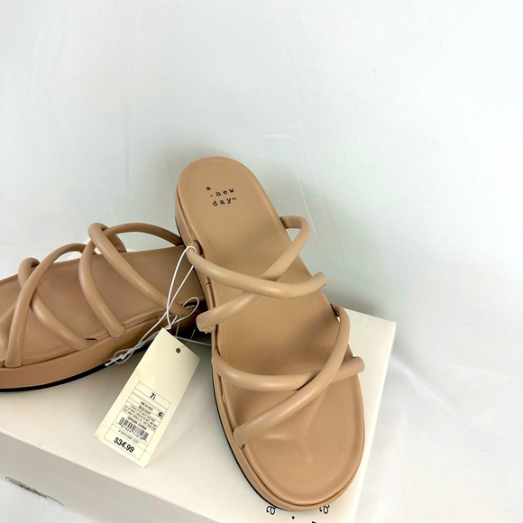 Taupe/Beige A New Day 1 1/2” Platform Strappy Sandals Contoured Footbed - Picture 2 of 7